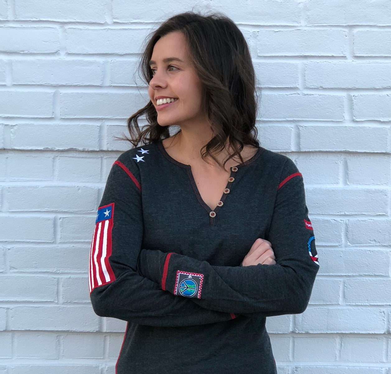 USA Back with Red and Blue Star Henley