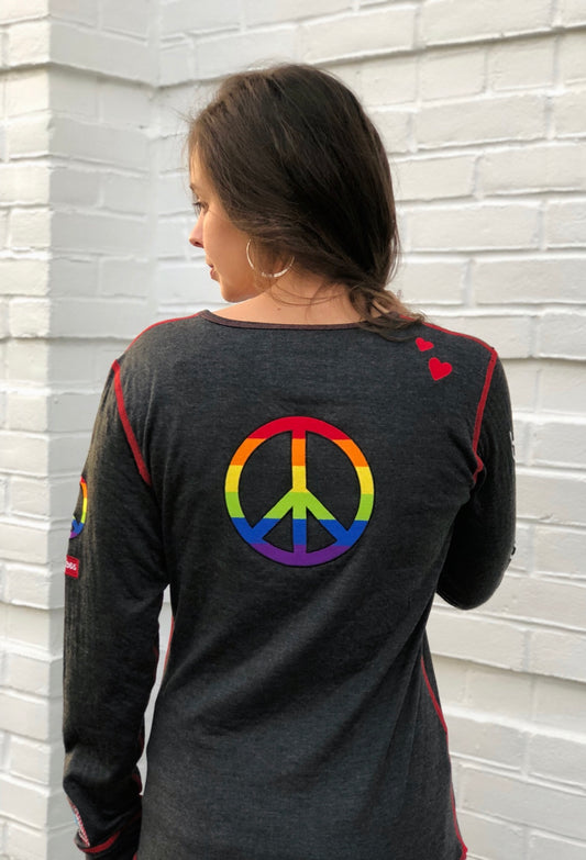 Rainbow Peace Sign Back Henley