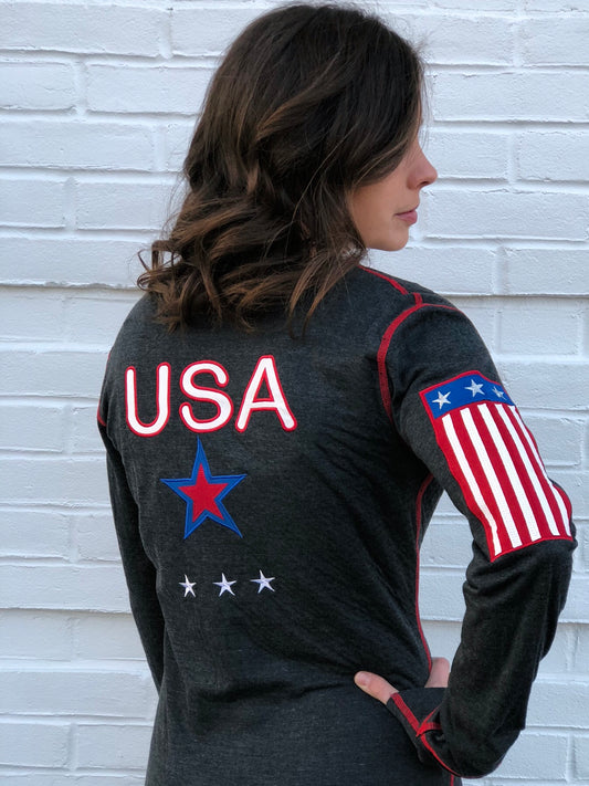 USA Back with Red and Blue Star Henley